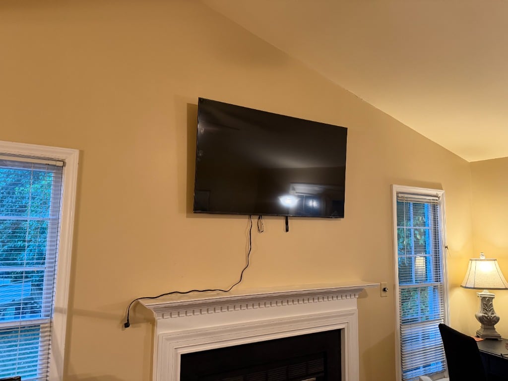 Wall-mounted television in a residential room